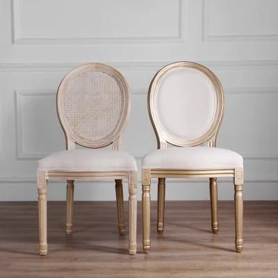 Kvj-7140 Traditional Wedding Rattan Back Round Louis Dining Chair