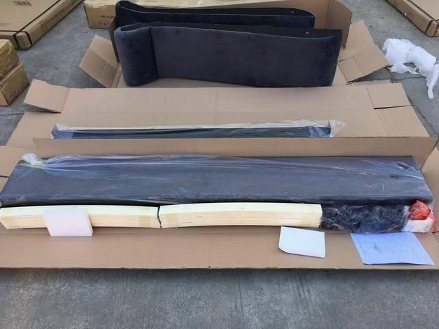 Fabric Uphostered Bed with Nails and Metal Frame