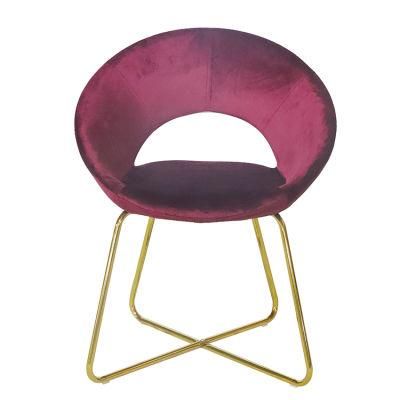 Chinese Wholesale Modern Home Furniture Living Room European Metal Legs Dining Chair with Velvet Fabric