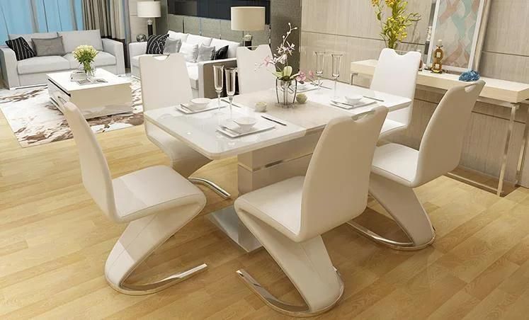 PU Cover Silver Plated Base Comfortable Z Shape Dining Chair