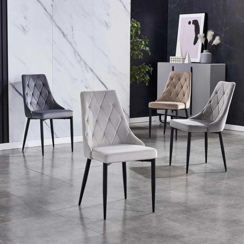 China Factory Wholesale New Design Modern Home Furniture Living Room European Metal Legs Dining Chair with Optional Colors Velvet Fabric
