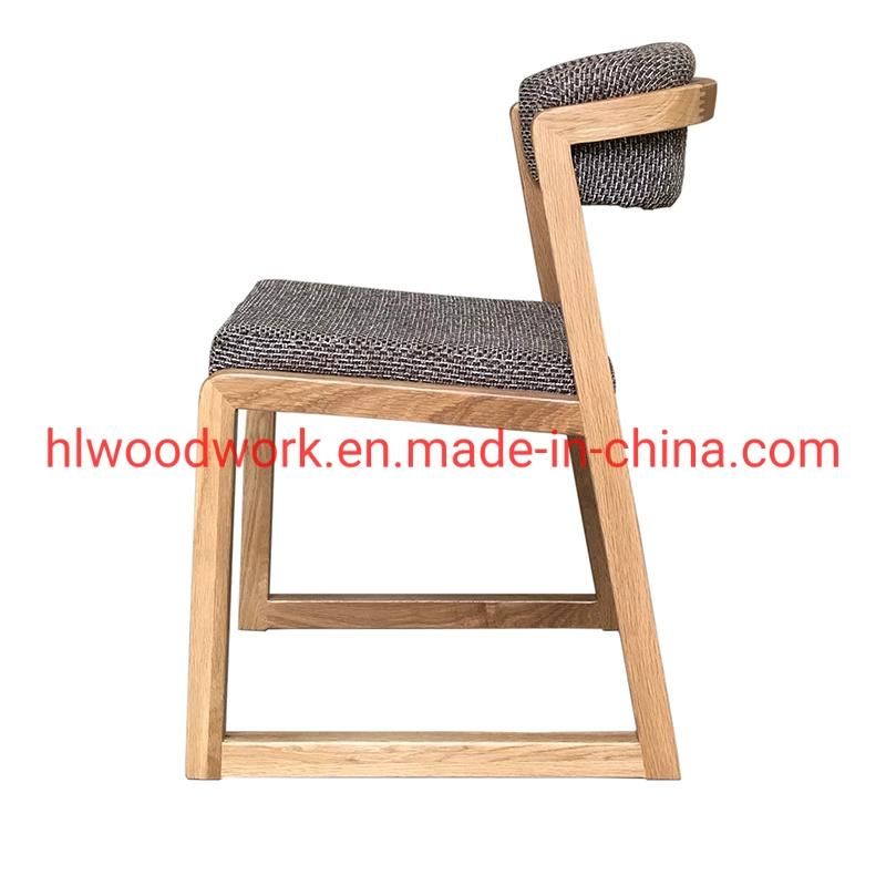 Dining Chair H Style Oak Wood Frame Brown Fabric Cushion Study Chair