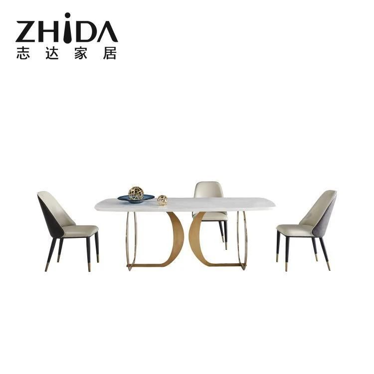 Factory Directly Sale Italian Marble Luxury Home Dining Furniture Table Tickness Durable Gold Metal Leg Hotel Restaurant Furniture Villa Dining Table