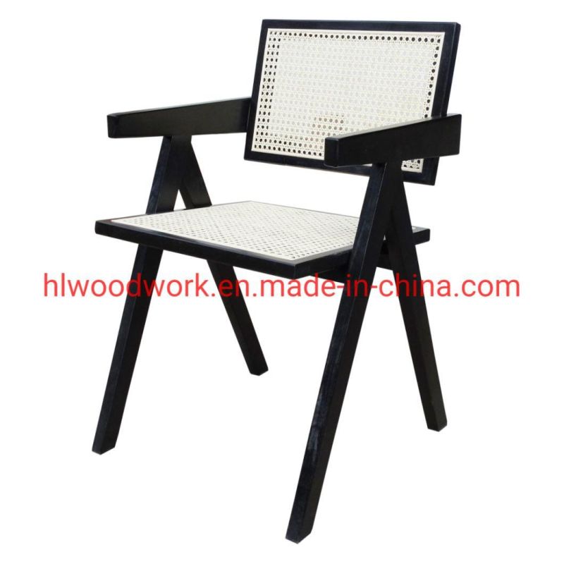 Resteraunt Chair K Style Rattan Chair Natural Color Ash Wood Frame Black Color