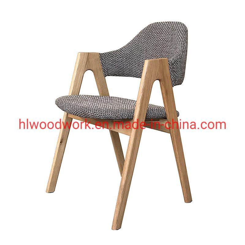 Oak Wood Tai Chair Oak Wood Frame Natural Color Brown Fabric Cushion and Back Dining Chair Coffee Shop Chair Office Chair