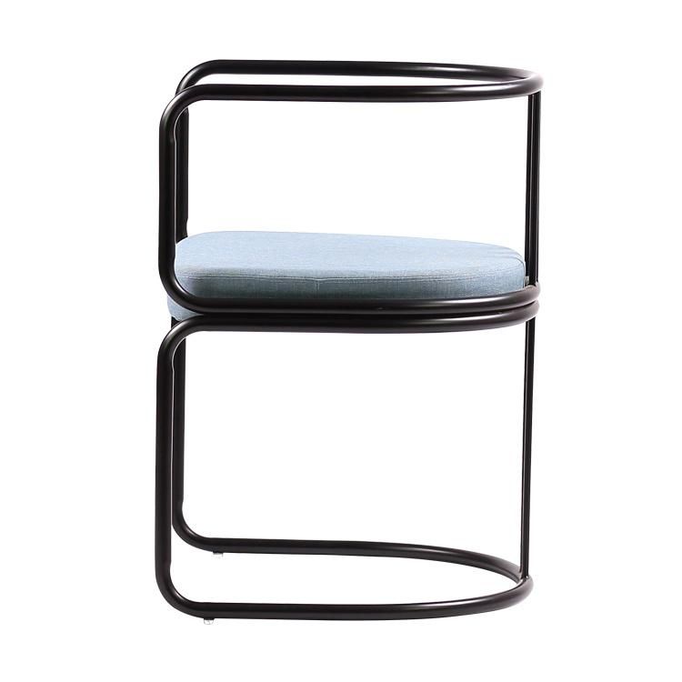 Stylish Black Metal Frame Blue Fabric Seat Dining Chair for Restaurant Use