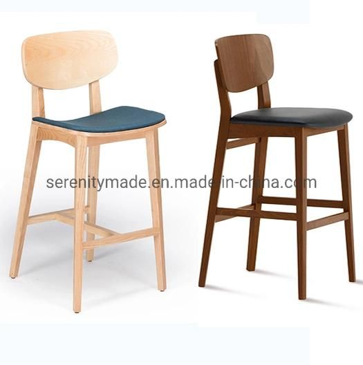 Fabric Upholstered Seat Wooden Frame Bar Stool Chair for Bar Furniture