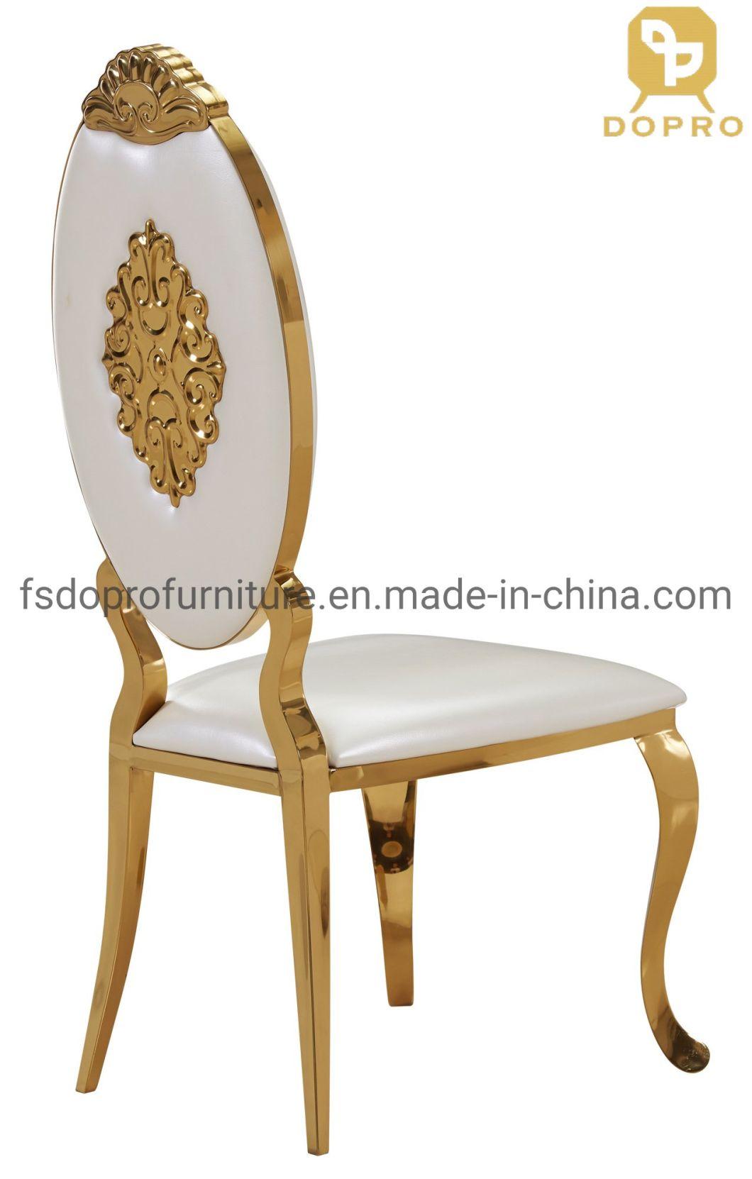 Dopro Modern Stainless Steel Wholesale PU Fabric Wedding Banquet Golden Dining Chair
