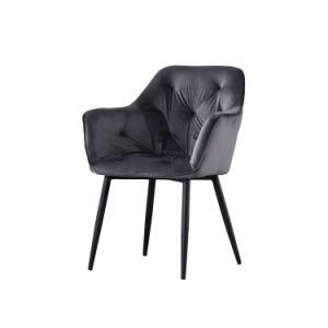 Modern Elegant Velvet Upholstered with Armrest Black Painted Legs Dining Chair