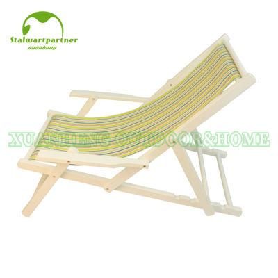 Single Portable Sun Beach Lounger Wooden Folding Deck Chair