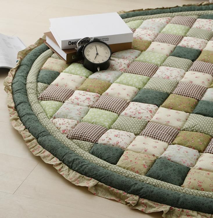 Four Seasons Cotton Handmade Patchwork Thickened Floor Mat Cotton Door Mat Foot Mat Crawling Mat Tatami Mat for Living Room