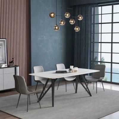 Modern Luxury Metal Furniture Carbon Steel Chair Leg Marble Rectangle Restaurant Dining Table