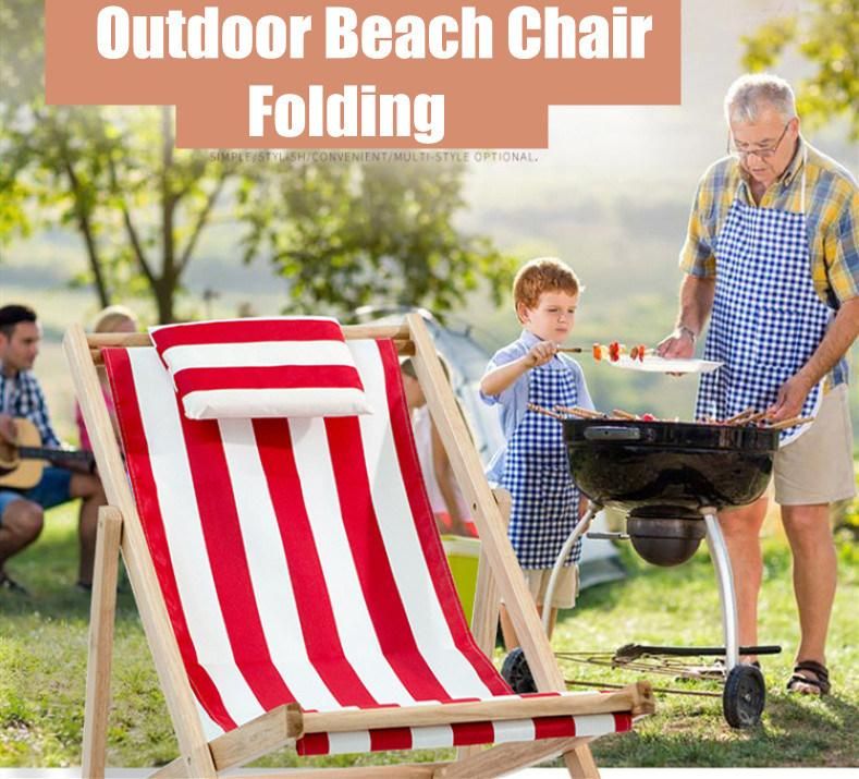 HiFi Wholesale Portable Folding Wood Beach Lounge Chair Stripes Outdoor Beach Folding Chair