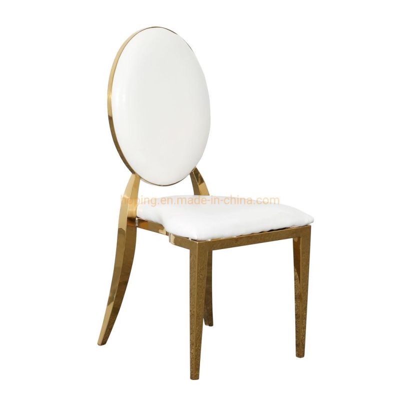 White Round Back Stacking Banquet Chair for Ceremony Upholstered Leather Hotel Restaurant Wedding Dining Chair