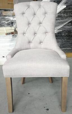 Round Corner Tufted Button Fabric Back Chair Wooden Dining Chair