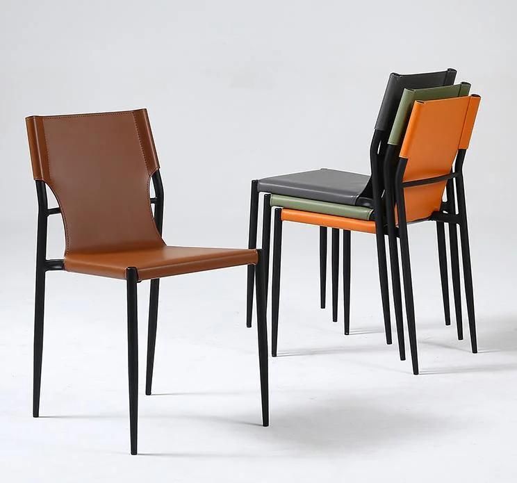 Retro Vintage PU Leather Upholstery Stackable Restaurant Dining Chairs