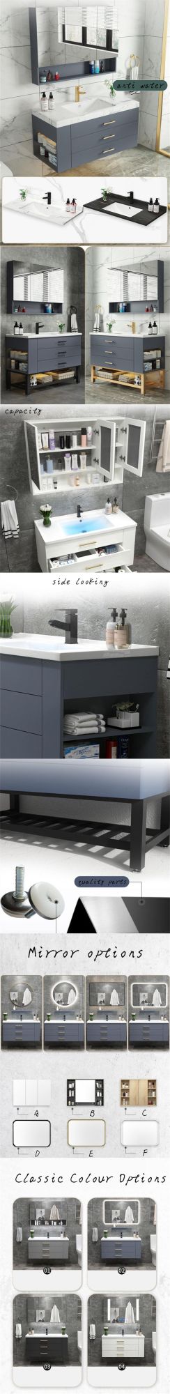 Wall Mounted Bathroom Vanity Cabinet with Modern Simple Metal Leg and Round Mirror