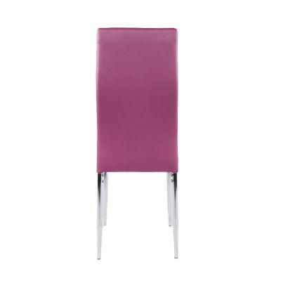 Wholesale Dining Room Furniture Chromed Iron Legs Purple PVC Leather Dining Chair