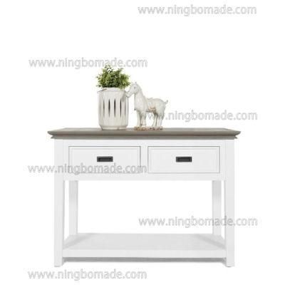 Romantic Rural Interior Furniture Grey Oak Top White Poplar Wood Base 2 Drawers Side Table