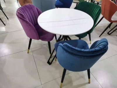 European Comfortable Fabric Dining Chairs in Metal Legs