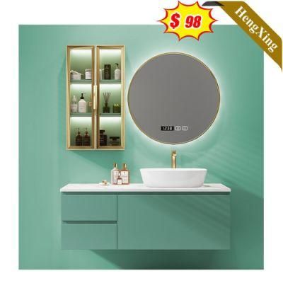 Green Luxury Hotel Wall Mounted Bathroom Vanity Cabinet with Glass Round Light Mirror