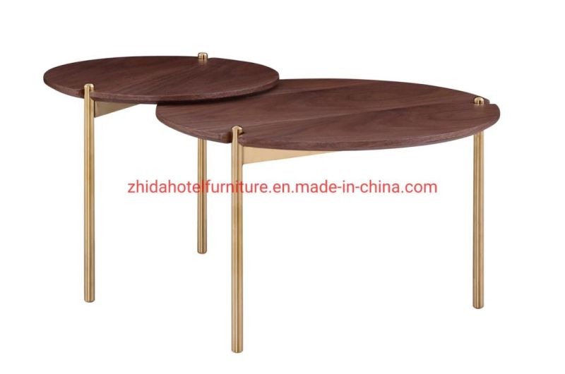 Foshan Supplier Hotel Home Living Room Furniture Modern Center Table Wooden Top Side Table Round Coffee Tea Table
