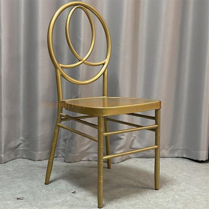 New Design Aluminum Steel Frame Stacking Metal Coffee Shop Tables and Dining Chair Modern Hotel Banquet Hall Center Gold Dining Chair for Wedding Event