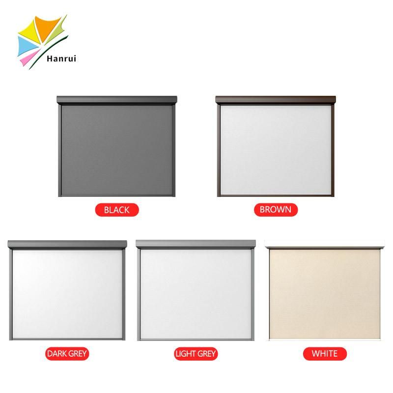 Grey Black White Light Filtering Rate 10-20% Fabric Custom Logo Electric Heatproof Zip Screen Roller Blinds Outdoor