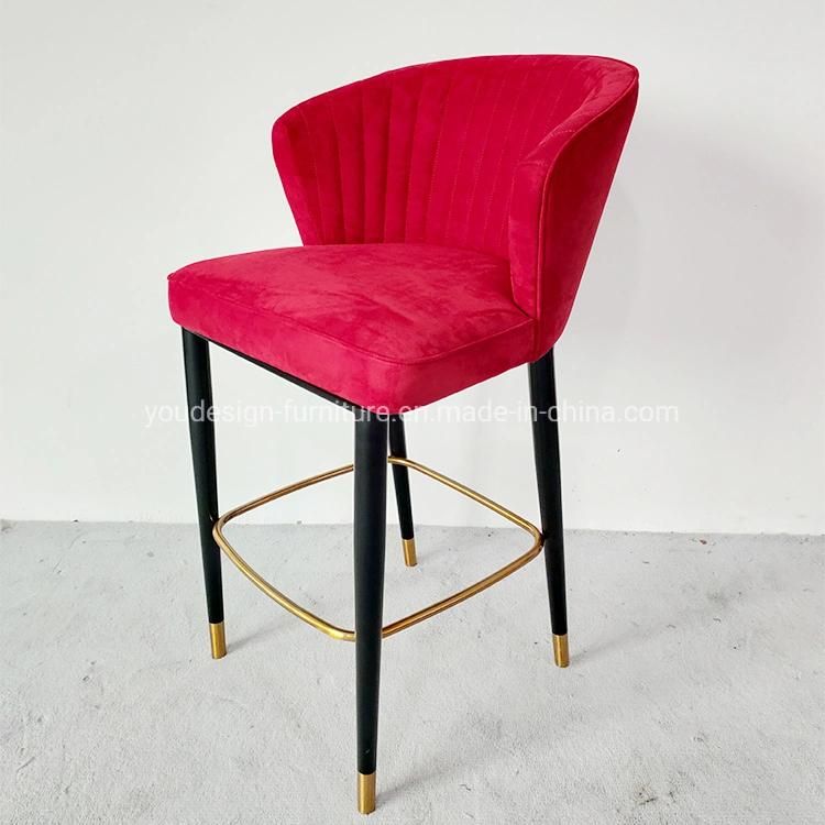 High Quality Cheap Price Modern High Red Fabric Wood Bar Stool Chair Kitchen Bar Chair for Sale