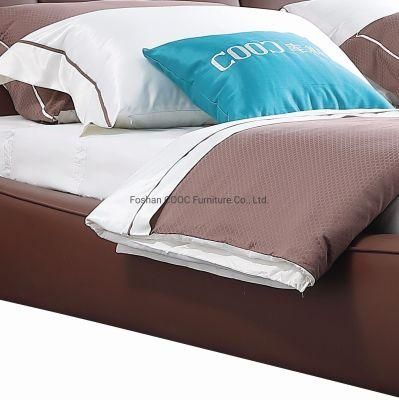 Modern Special Design Bedroom Furniture King Size Brown Leather Bed