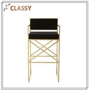 Luxury Modern Fabric Bar Chair Bar Stool with Golden Metal Frame