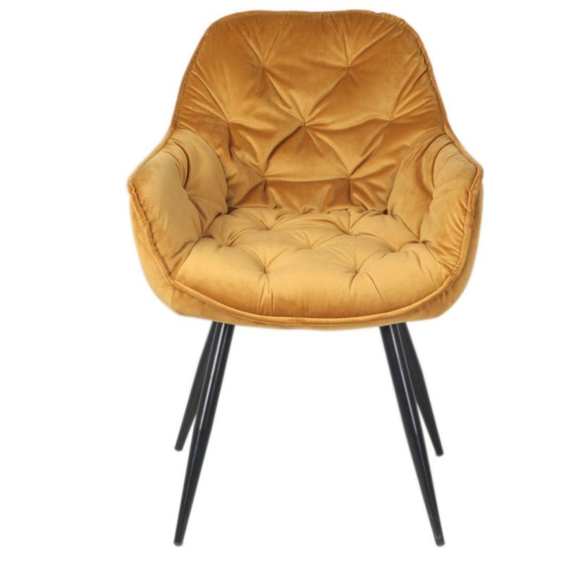 Home Furniture Luxury MID Century Modern Dining Chairs Living Room Velvet Fabric Z Shape Frame Metal Armchair Stoelen