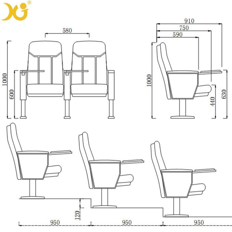 Cheap Price Interlocking Church Seating Folding Theater Cinema Chair Conference Lecture Hall Seats Auditorium Chair with Folded Writing Table