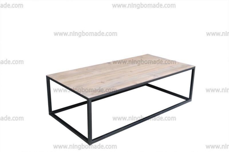 Nordic Country Farm House Design Furniture Nature Reclaimed Fir Wood and Black Metal Coffee Table