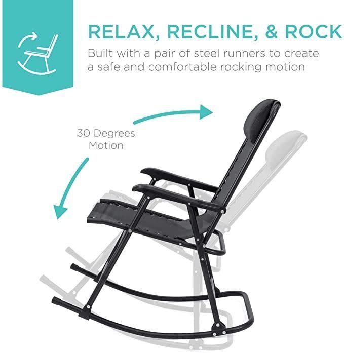 Outdoor Patio Reclining Rocker Chair Foldable Garden Folding Rocking Chair