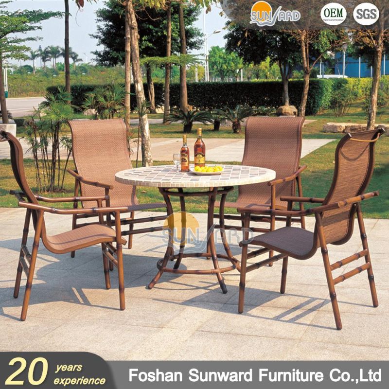 Customized Garden Hot Sale Resort Hotel Outdoor Leisure Patio Dining Restaurant Aluminum Balcony Textliene Fabric Bamboo Chair and Table Furniture