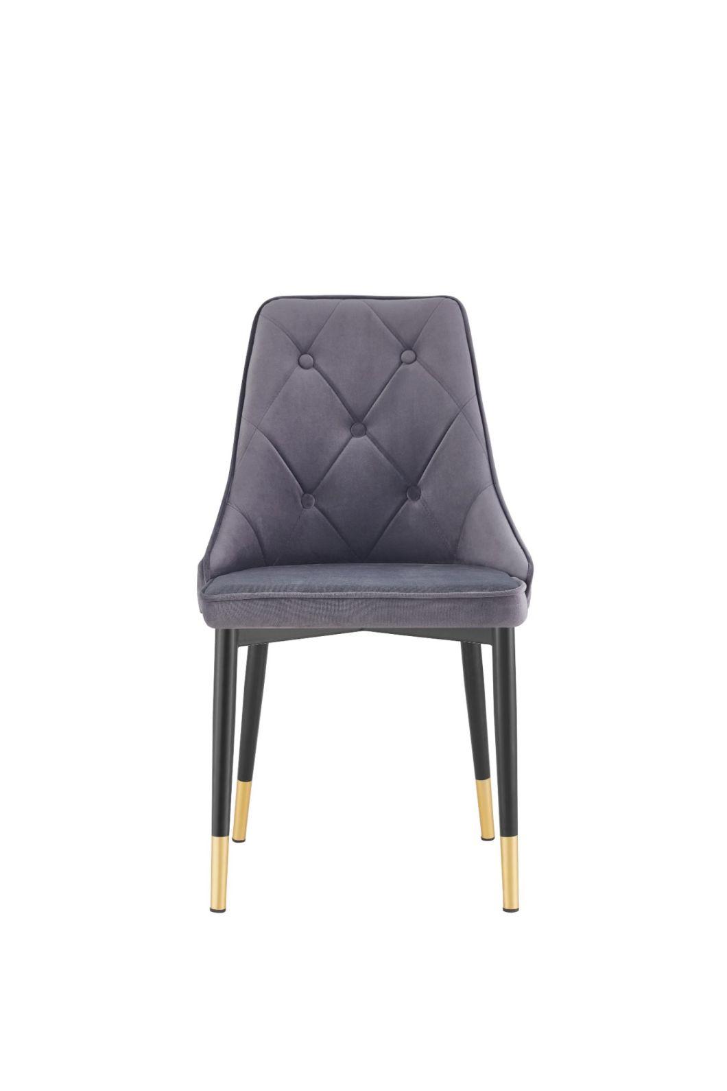 Top Quality Nordic Restaurant Velvet Upholstered Dining Chair with Metal Legs