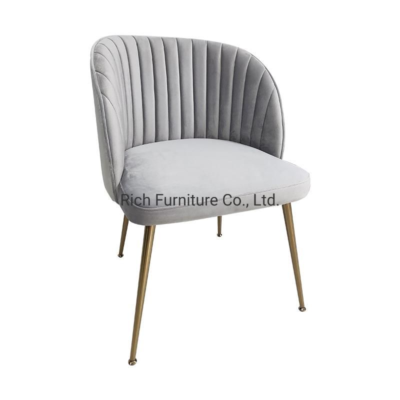 Modern Fabric Velvet Dining Chair with Golden Metal Base for Restaurant Bistro Hotel Dining Room Furniture