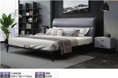 Latest Design Modern Wooden Home Hotel Bedroom Furniture Bedroom Set Wall Sofa Double Bed Leather King Bed (UL-BEJ2069)