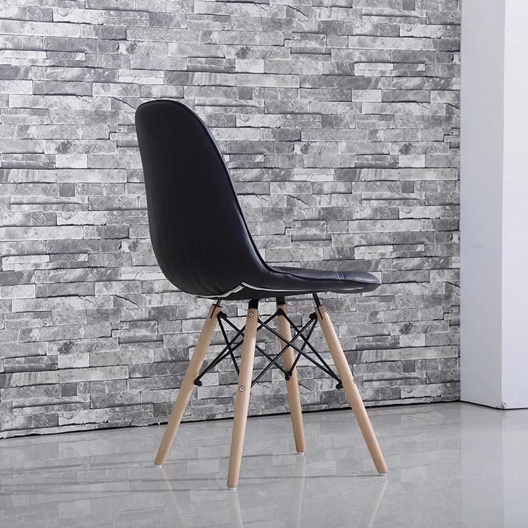 Modern Nordic Italian Faux Leather Restaurant Leisure Dining Chair with Wooden Leg