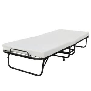 Metal Folding Rollaway Bed with Wheels and Mattress Single Bed