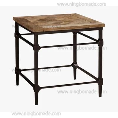 Grained Mosaic Parquet Furniture Natural Reclaimed Elm Top Rustic Black Iron Base Corner Table