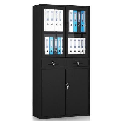 Hot Sale Office Furniture Black Vertical Filling Cabinet Metal File Cabinet with Glass Door Stahlschrank