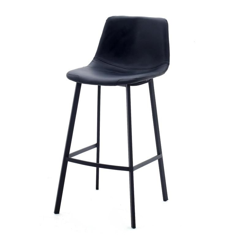 Kitchen Traditional Industrial Metal Leg Upholstered PU Leather Counter Height Stools Bar Chair