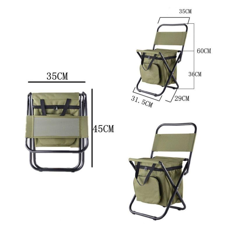 Outdoor Folding Chairs Fishing Chair/Portable Camping Stool/Foldable Chair with Double Layer Oxford Fabric Cooler Bag for Fishing/Beach/Camping
