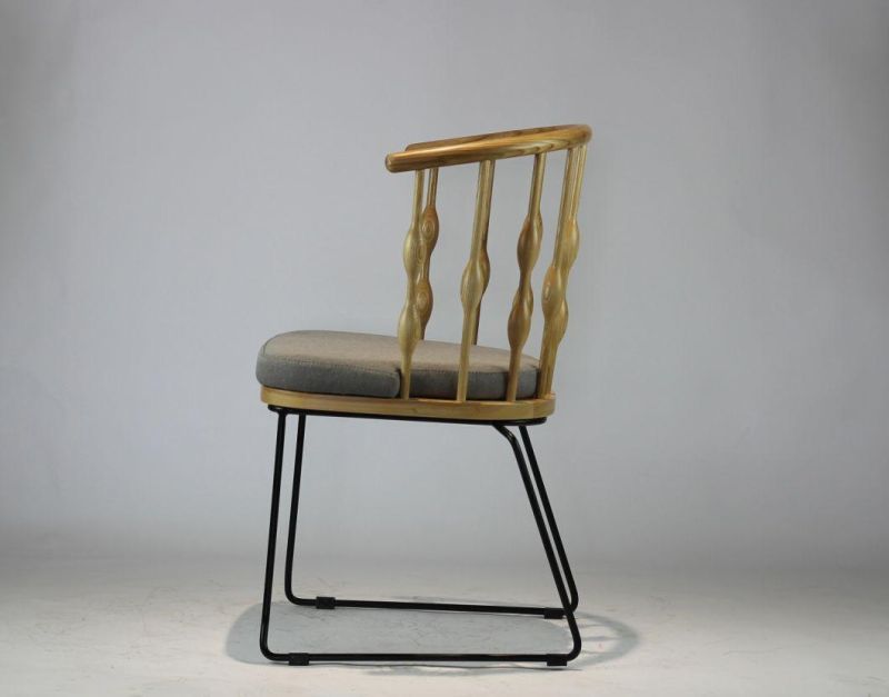 Metal Legs Wooden Frame Grey Fabric Seat Dining Chair for Restaurant Use