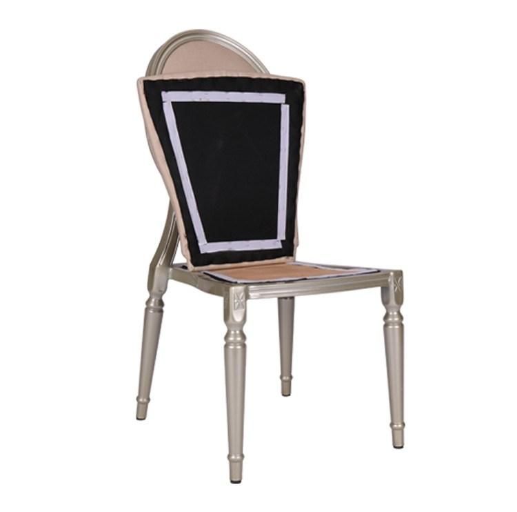 Popular Gold Round Back Metal Sponge Wedding Stainless Steel Aluminium Wood Like Hotel Chair for Banquet