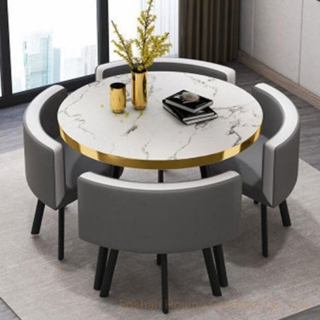 Black MDF Marble Top Luxury Round Wood Dining Table Chair Hotel Furniture Modern High Back Blue Living Room Chair Shining Steel Chair