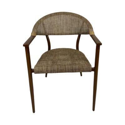 Foshan Leisure Armrest Stackable Modern Fabric Luxury Metal Furniture Dining Chair