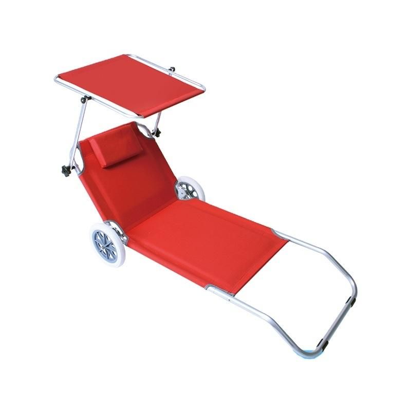 Red Aluminum Folding Beach Bed with Sun Shade